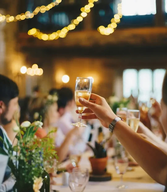 People raising a toast at a non-profit event